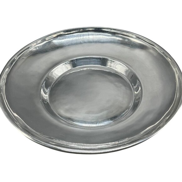 pewter 20" circle tray lip old town imports centerpiece made Mexico signed READ - Picture 1 of 12
